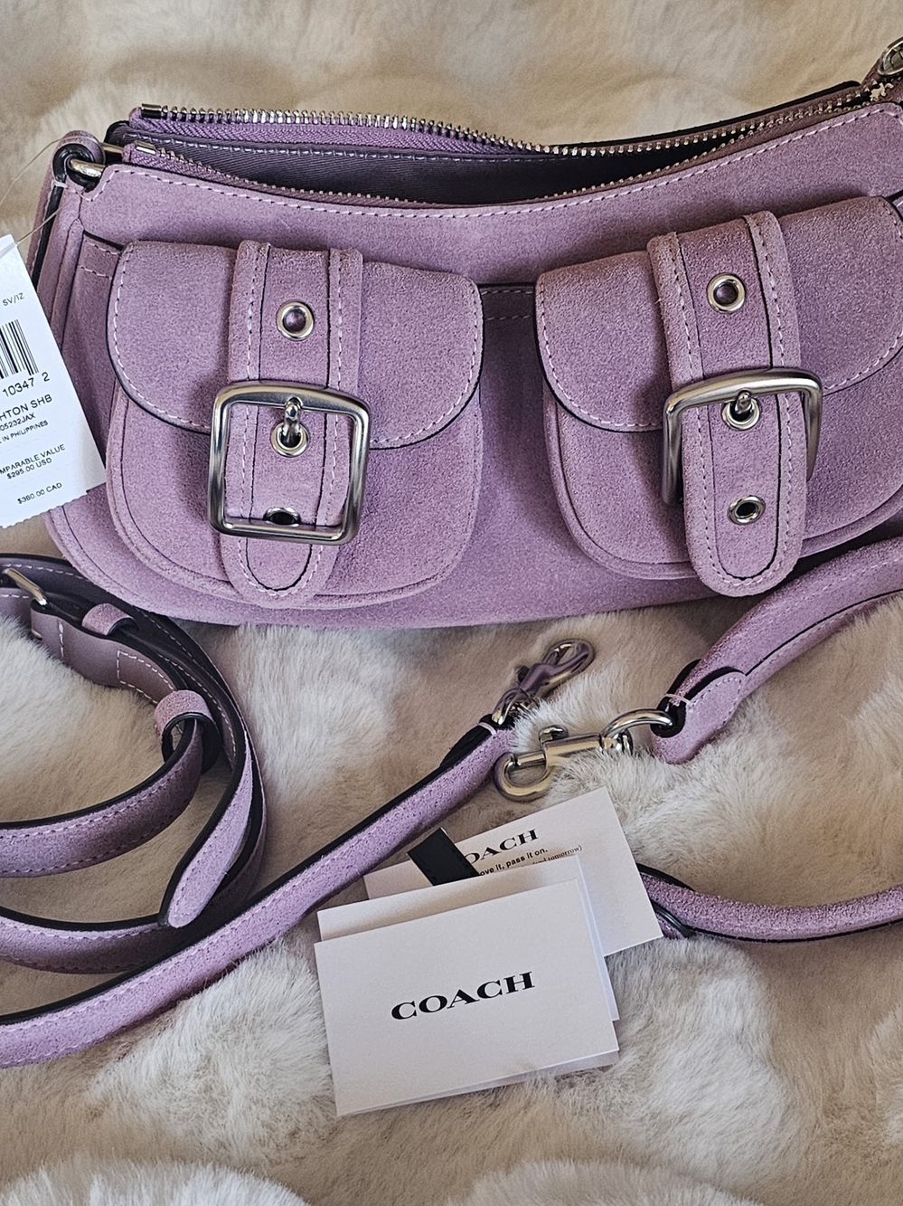Coach NWT  Violet Suede Double-Pocket Crossbody Bag